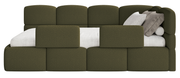 Jugendbett 90x200 cm Cloudy, rechtsseitig mit Stauraum, olivgrüner Bouclé-Bezug