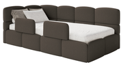 Jugendbett 90x200 cm Cloudy, linksseitig mit Stauraum und Geländern, braunes Bouclé