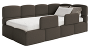Jugendbett 90x200 cm Cloudy, rechtsseitig, mit Matratze, Stauraum und braunen Bouclé-Gittern