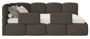 Jugendbett 90x200 cm Cloudy linksseitig mit Matratze und Stauraum braunes Bouclé