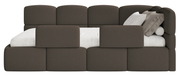 Jugendbett 90x200 cm Cloudy, rechtsseitig mit Stauraum, braunes Bouclé