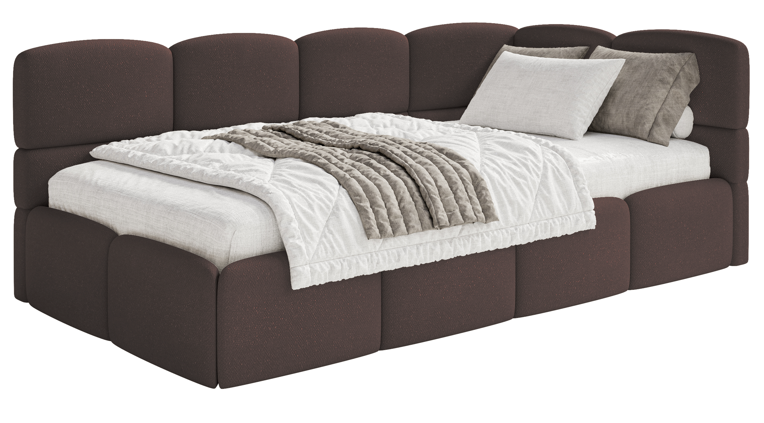 Jugendbett 90x200 cm Cloudy, rechtsseitig mit Stauraum und braunen Chenille-Gittern