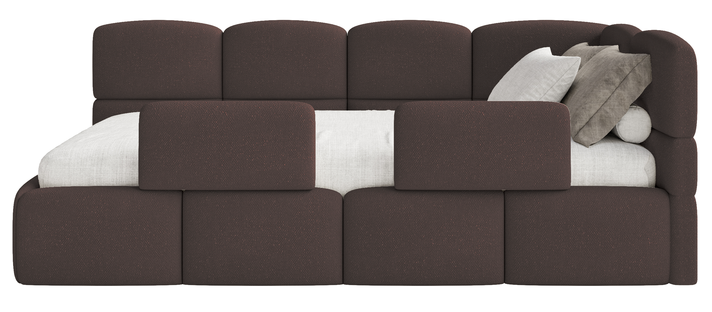 Jugendbett 90x200 cm Cloudy, rechtsseitig mit Stauraum und braunen Chenille-Gittern