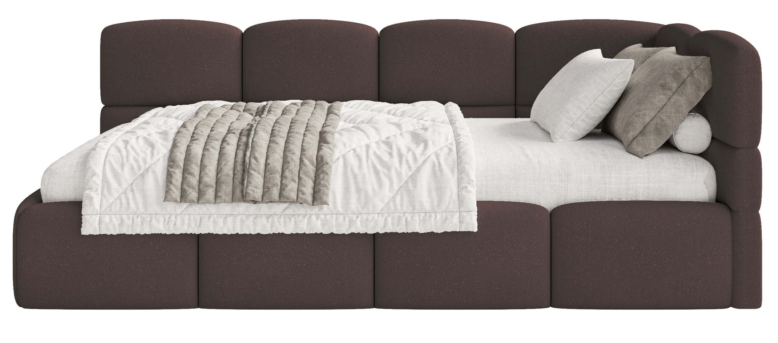 Jugendbett 90x200 cm Cloudy, rechtsseitig mit Stauraum und braunen Chenille-Gittern