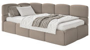 Jugendbett 90x200 cm Cloudy linksseitig mit Stauraum hellbrauner Chenille-Bezug