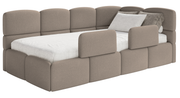 Jugendbett 90x200 cm Cloudy rechtsseitig mit Matratze, Stauraum und hellbraunen Chenille-Gittern