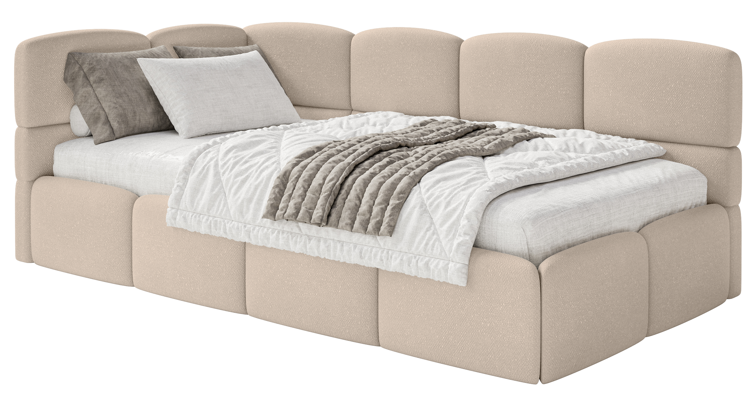 Jugendbett 90x200 cm Cloudy linksseitig mit Stauraum, beige Chenille