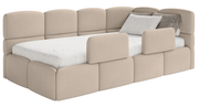Jugendbett 90x200 cm Cloudy, rechtsseitig, mit Stauraum und Geländern, beige Chenille