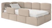 Jugendbett 90x200 cm Cloudy linksseitig mit Matratze, Stauraum und beigen Chenille-Gittern