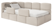 Jugendbett 90x200 cm Cloudy linksseitig mit Matratze, Stauraum und Geländern, cremefarbenes Chenille