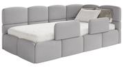 Jugendbett 90x200 cm Cloudy rechtsseitig mit Matratze, Stauraum und hellgrauen Chenille-Gittern