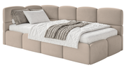 Jugendbett 90x200 cm Cloudy linksseitig mit Matratze und Bettkasten, beige Velours, wasserabweisend und leicht zu reinigen