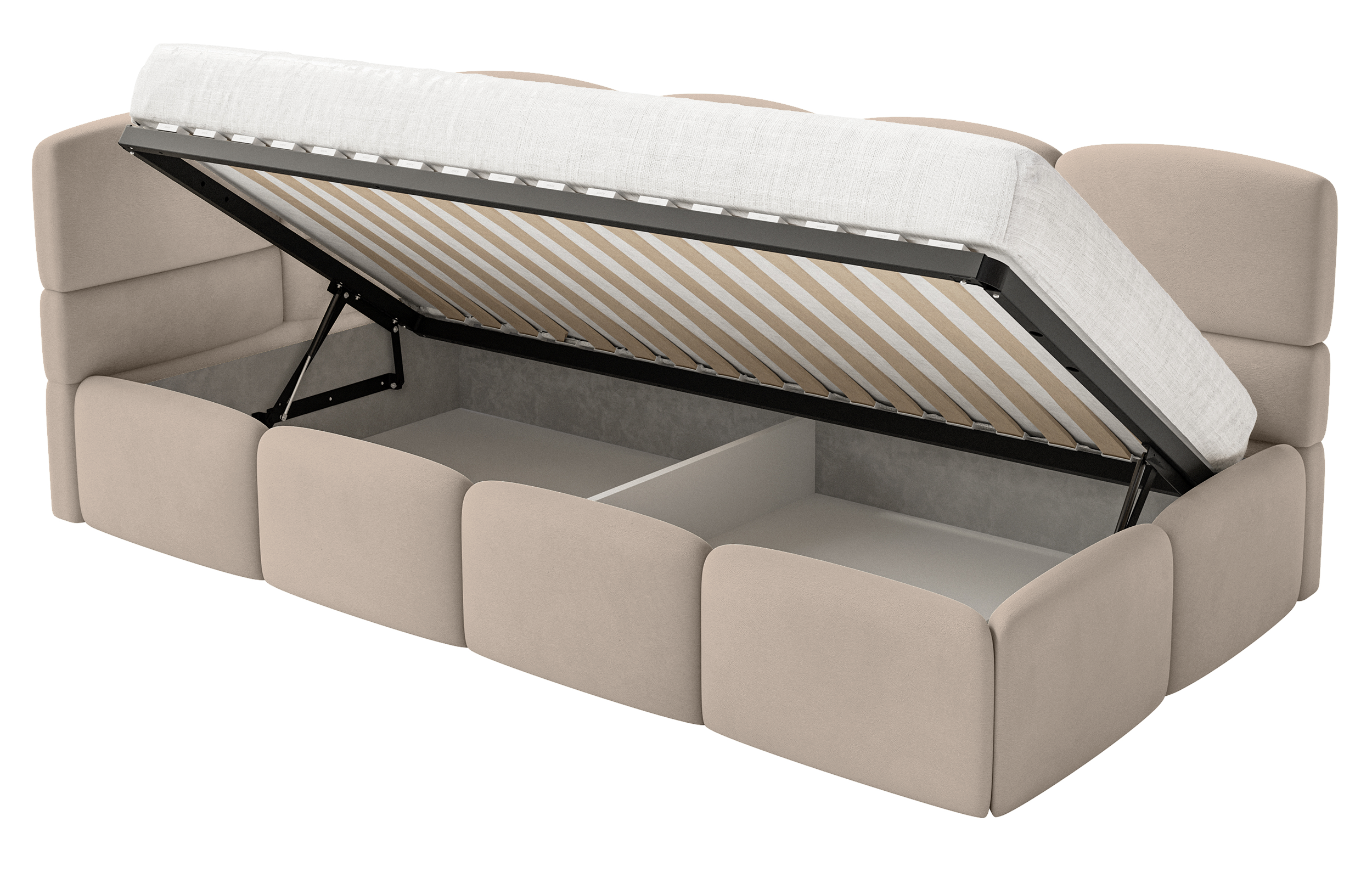 Jugendbett 90x200 cm Cloudy linksseitig mit Stauraum, beige Velours, wasserabweisend und pflegeleicht