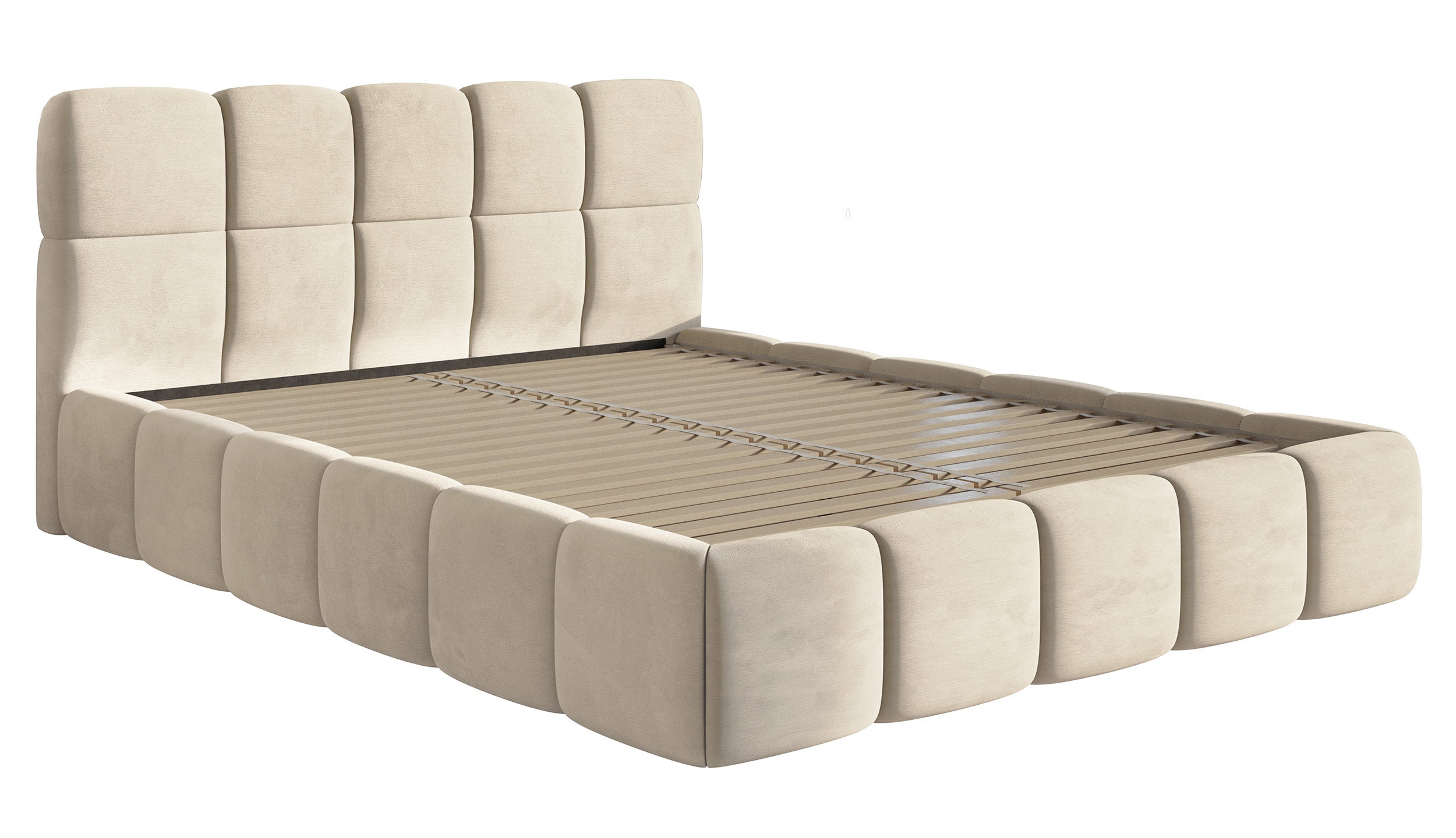 Gepolstertes Bett 160x200 cm Cloudy hellbeige Velours, wasserabweisend und leicht zu reinigen