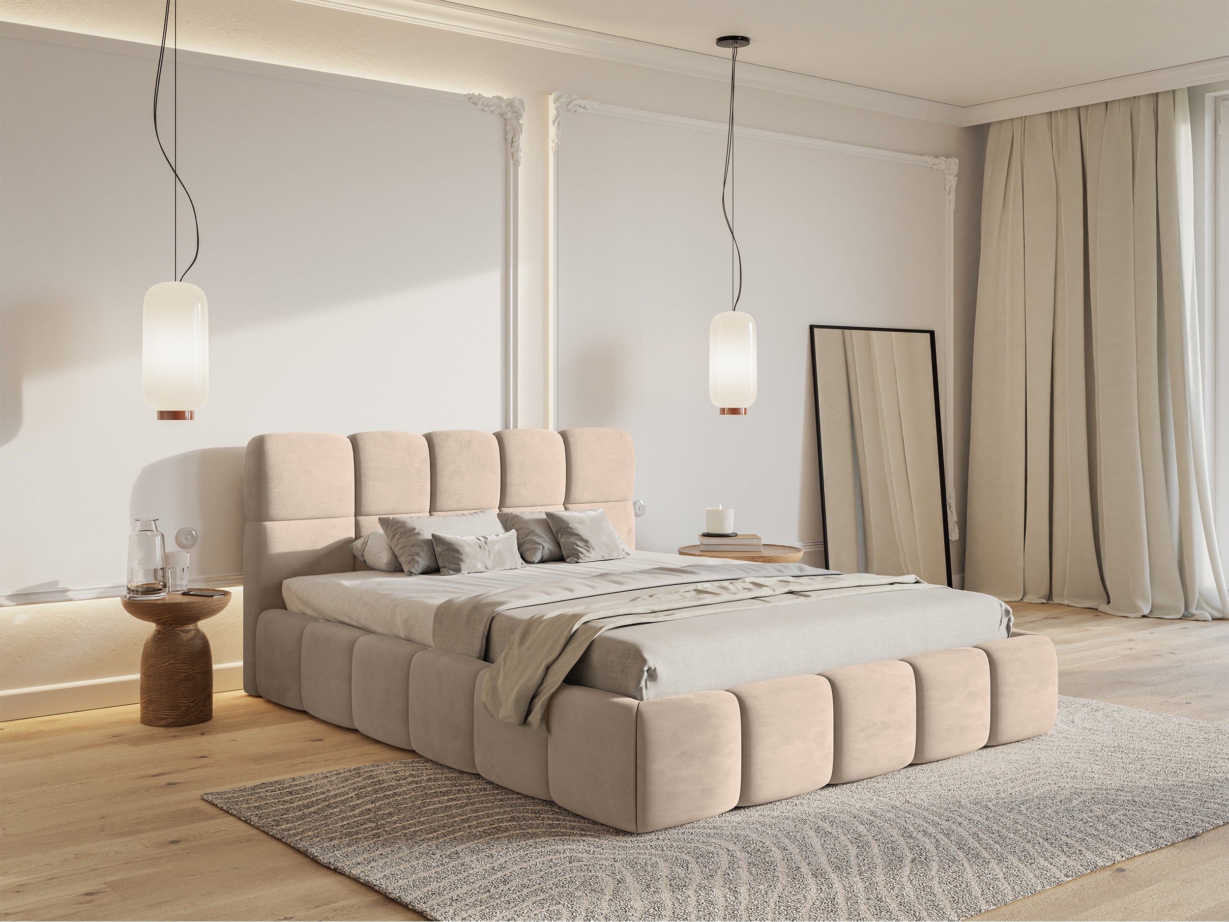 Polsterbett 180x200 cm Cloudy, beige, Velours, wasserabweisend und pflegeleicht