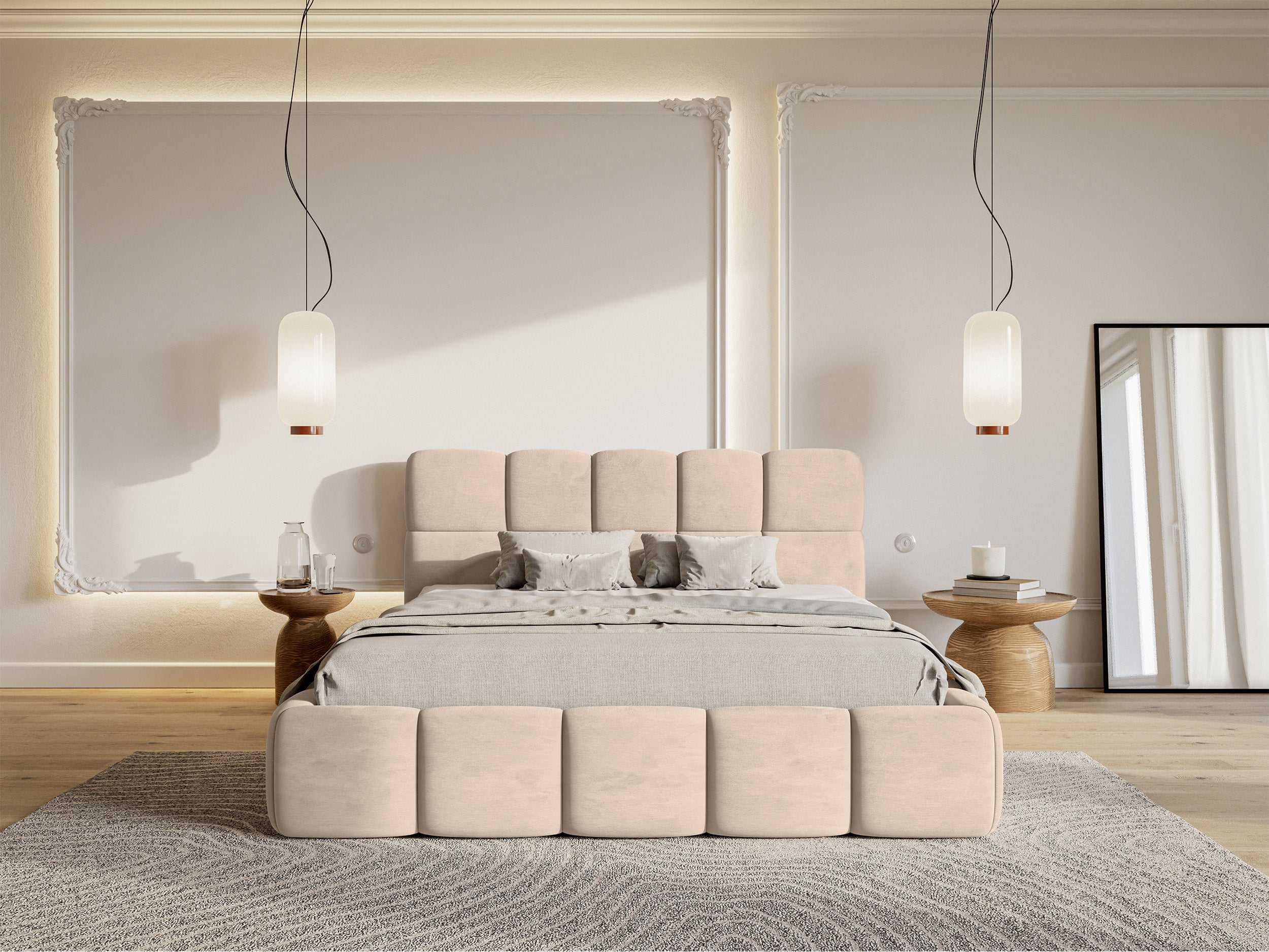 Polsterbett 180x200 cm Cloudy, beige, Velours, wasserabweisend und pflegeleicht