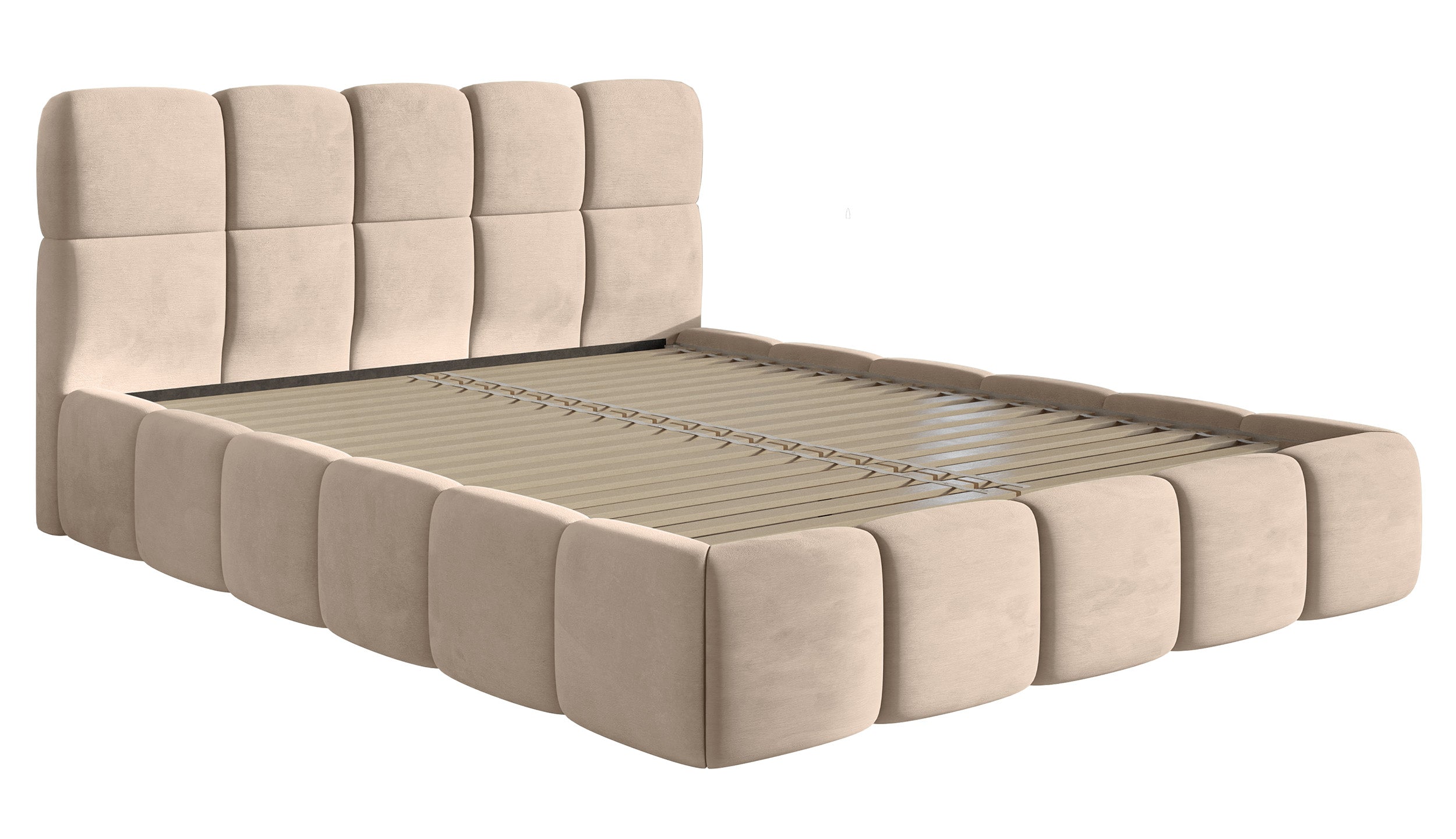 Polsterbett 180x200 cm Cloudy, beige, Velours, wasserabweisend und pflegeleicht