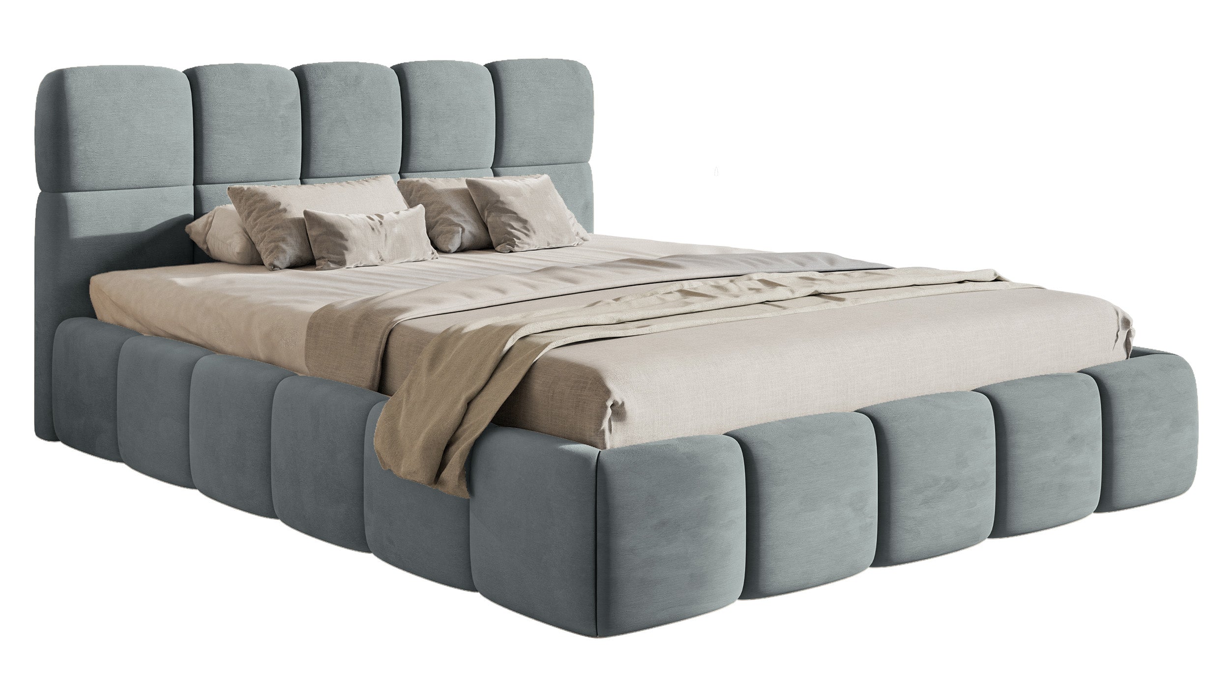 Gepolstertes Bett 160x200 cm Cloudy, grau, Velours, wasserabweisend und pflegeleicht