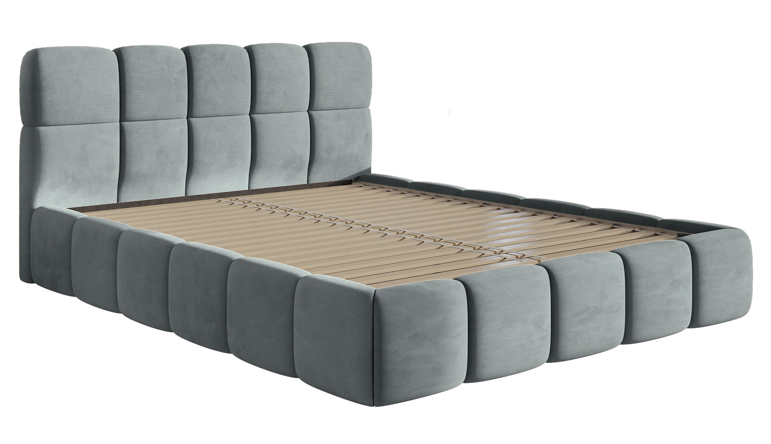 Gepolstertes Bett 160x200 cm Cloudy, grau, Velours, wasserabweisend und pflegeleicht