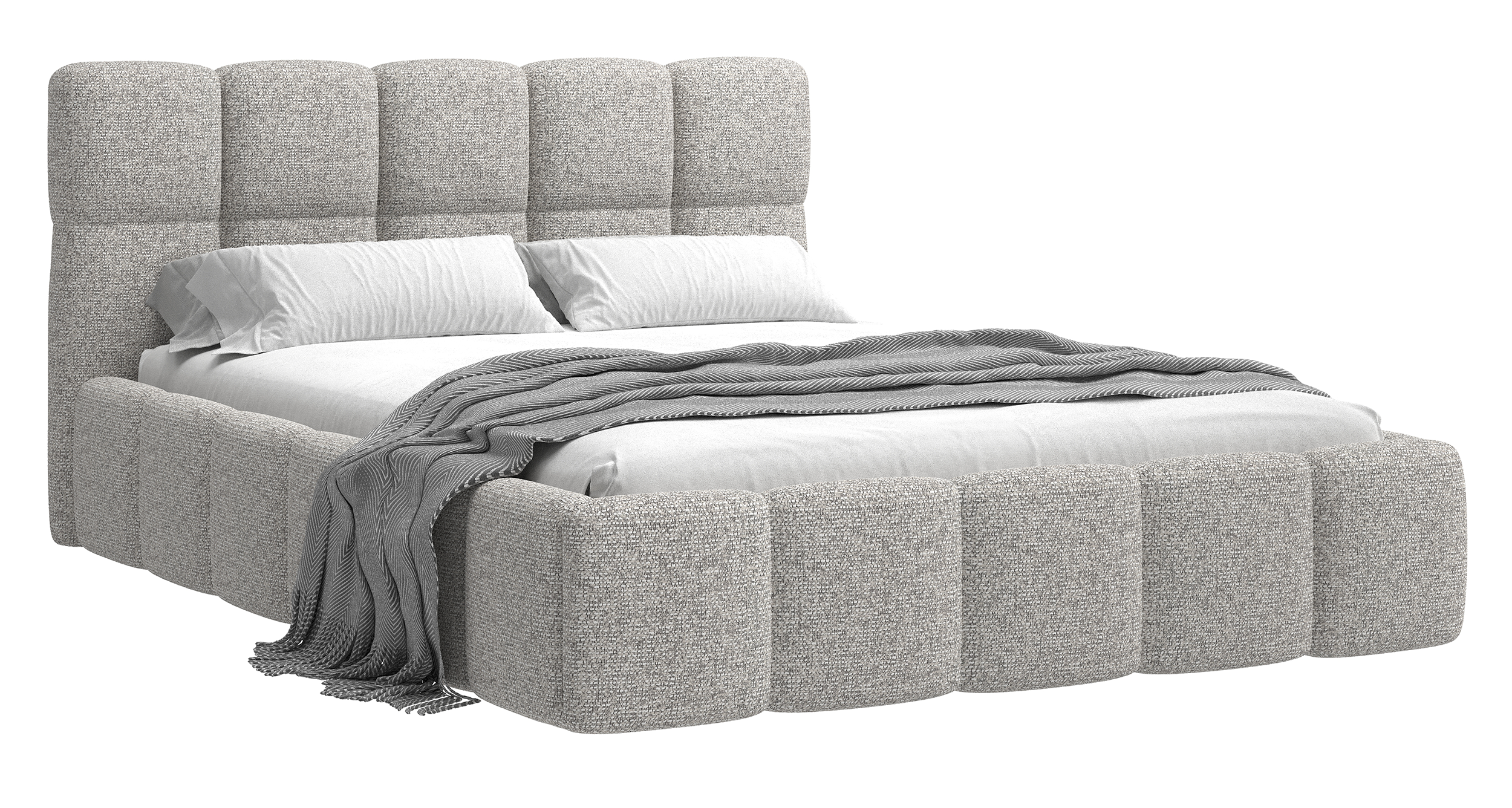 Gepolstertes Bett 160x200 cm Cloudy mit Stauraum, grau-beige Flechtmuster, Metallrahmen