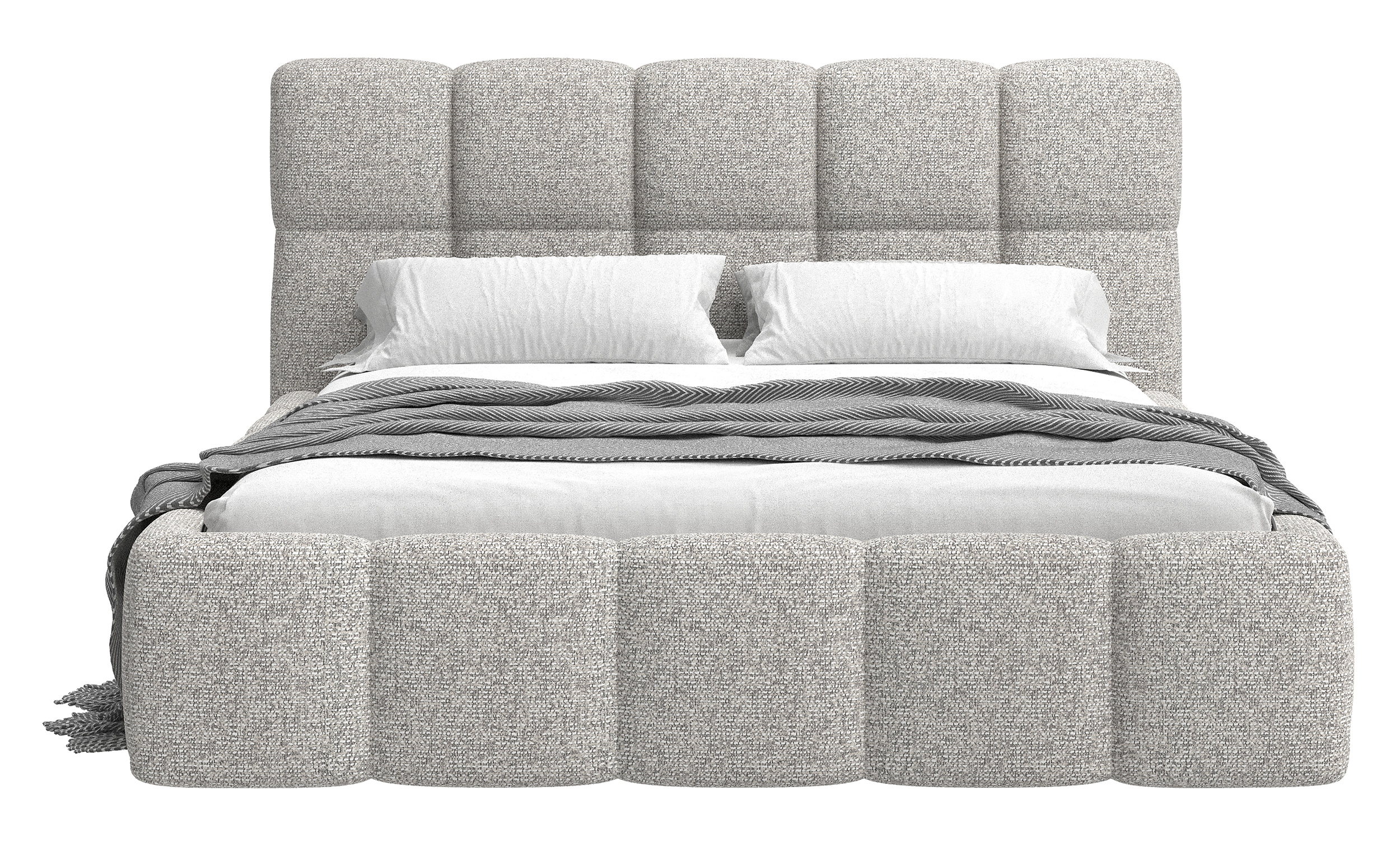 Gepolstertes Bett 180x200 cm Cloudy in grau-beige, Geflecht, Holzlattenrost