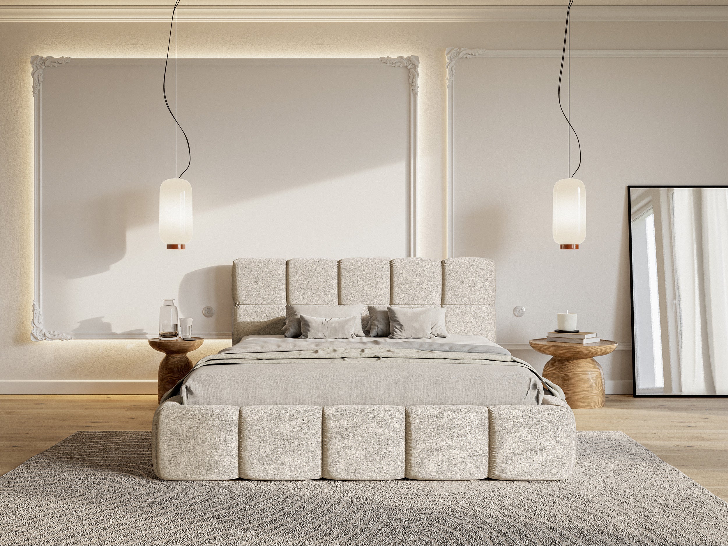 Polsterbett 200x200 cm Cloudy hellbeige Chenille wasserabweisend