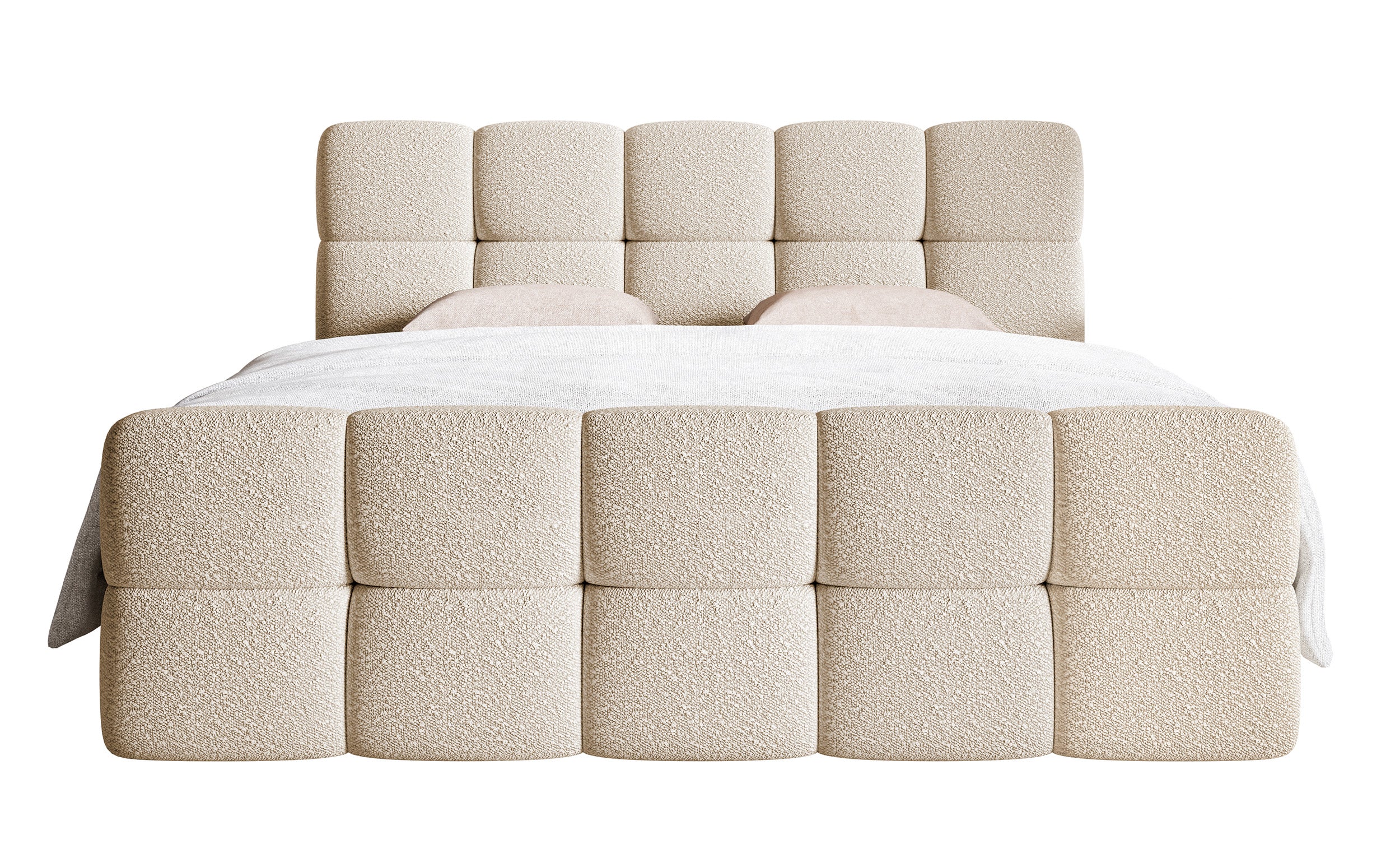 Kontinentalbett 160x200 cm Cloudy mit Stauraum und Topper, hellbeiges Bouclé