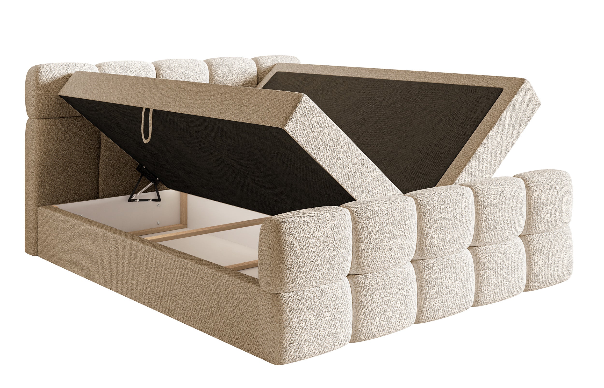 Kontinentalbett 160x200 cm Cloudy mit Stauraum und Topper, hellbeiges Bouclé