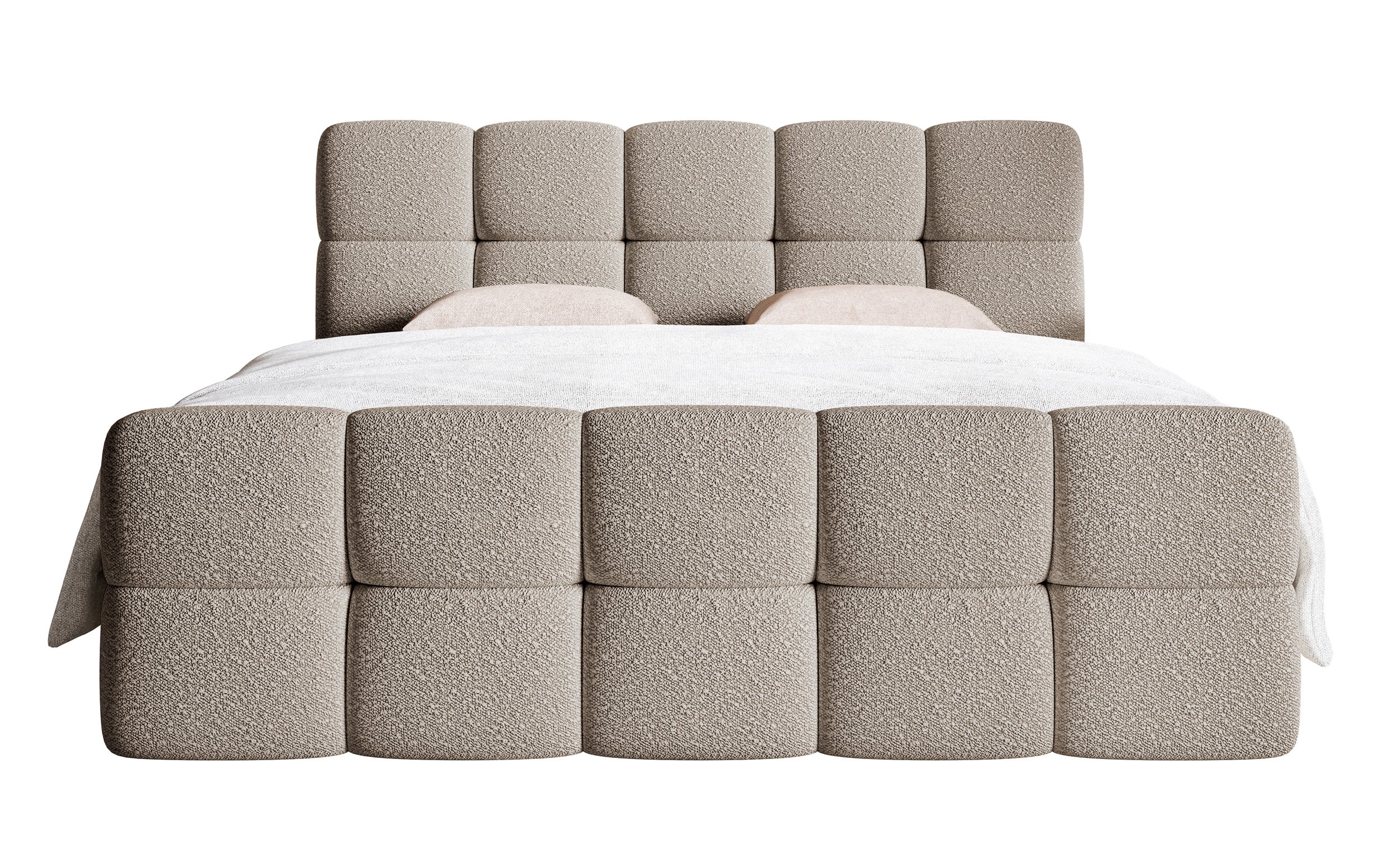 Kontinentalbett 140x200 cm Cloudy mit Stauraum und Topper, grau-beige Bouclé
