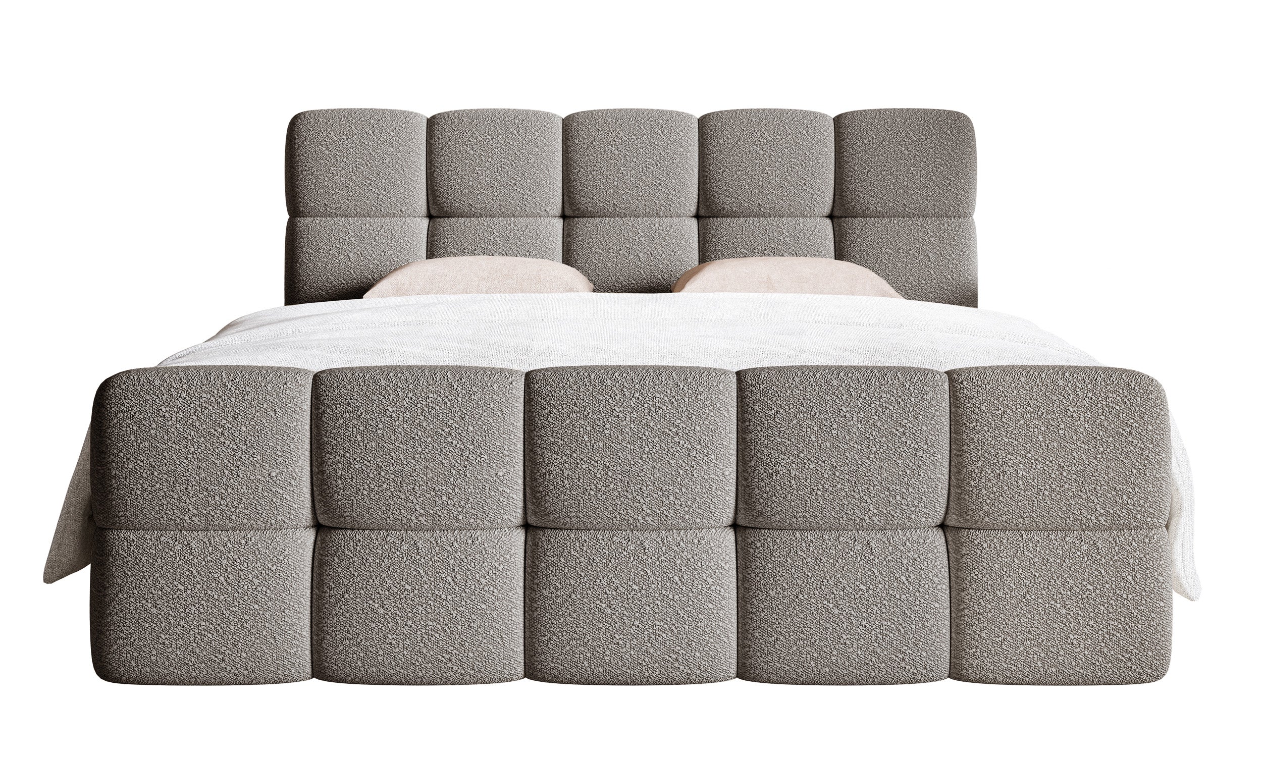 Kontinentalbett 160x200 cm Cloudy mit Stauraum und Topper, graues Bouclé