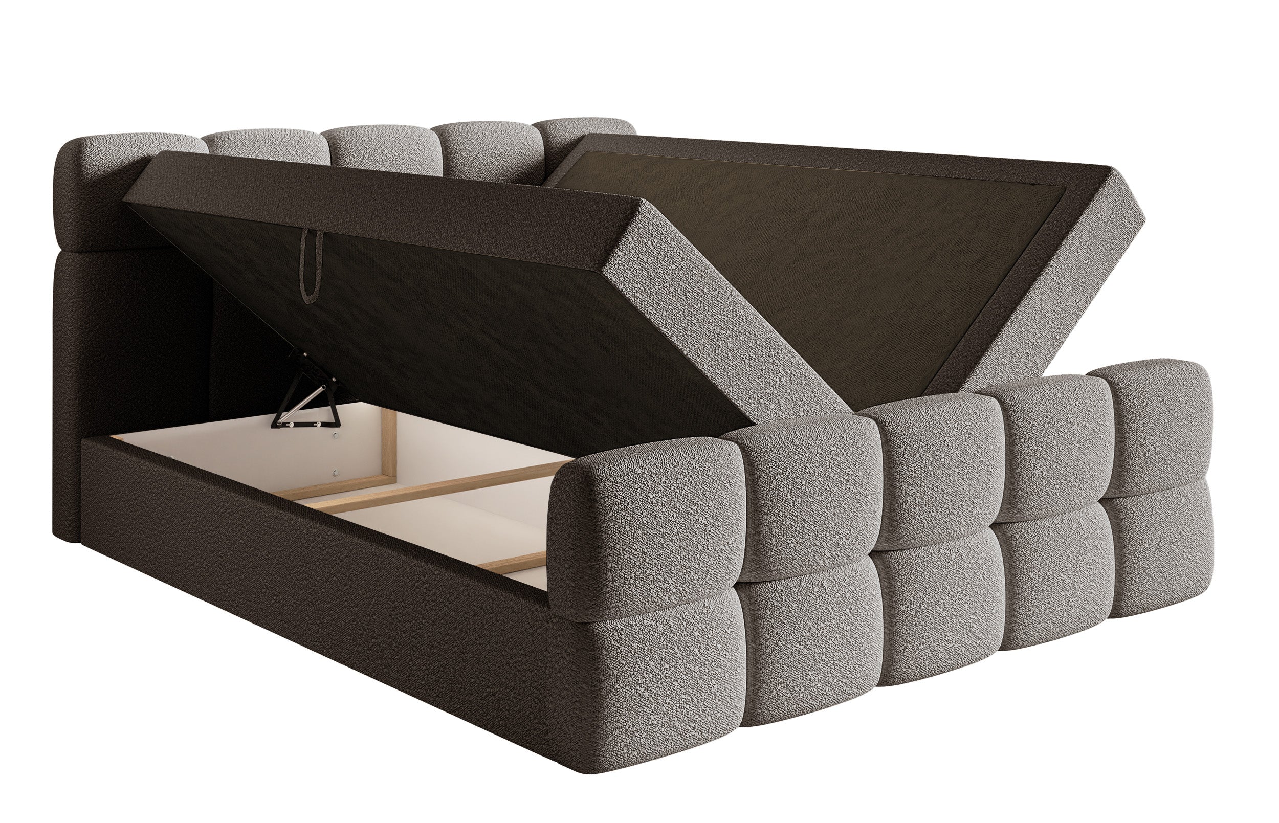 Kontinentalbett 160x200 cm Cloudy mit Stauraum und Topper, graues Bouclé
