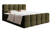 Kontinentales Bett 180x200 cm Cloudy mit Stauraum und Topper in olivfarbenem Bouclé