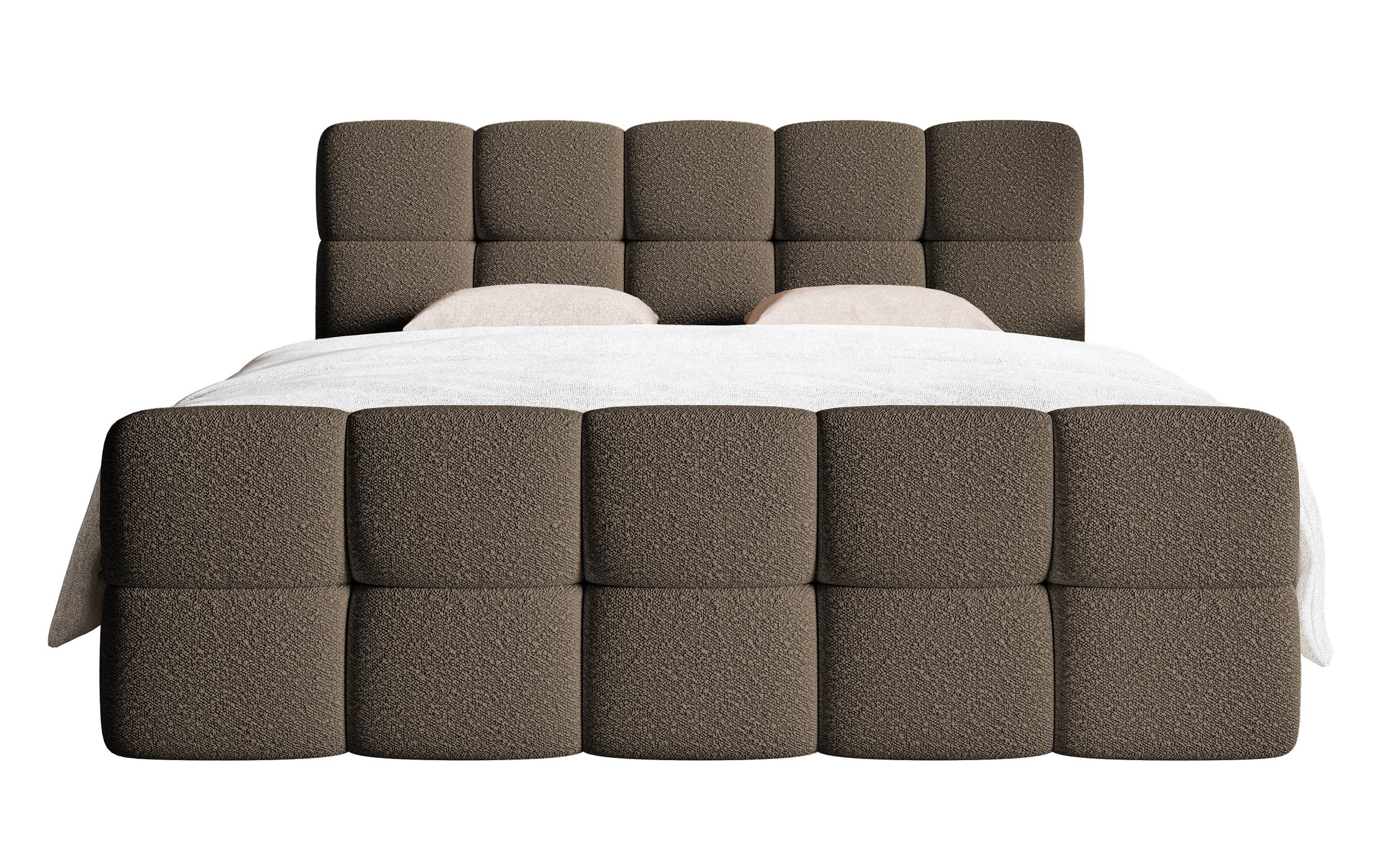 Kontinentalbett 140x200 cm Cloudy mit Stauraum und Topper, braunes Bouclé