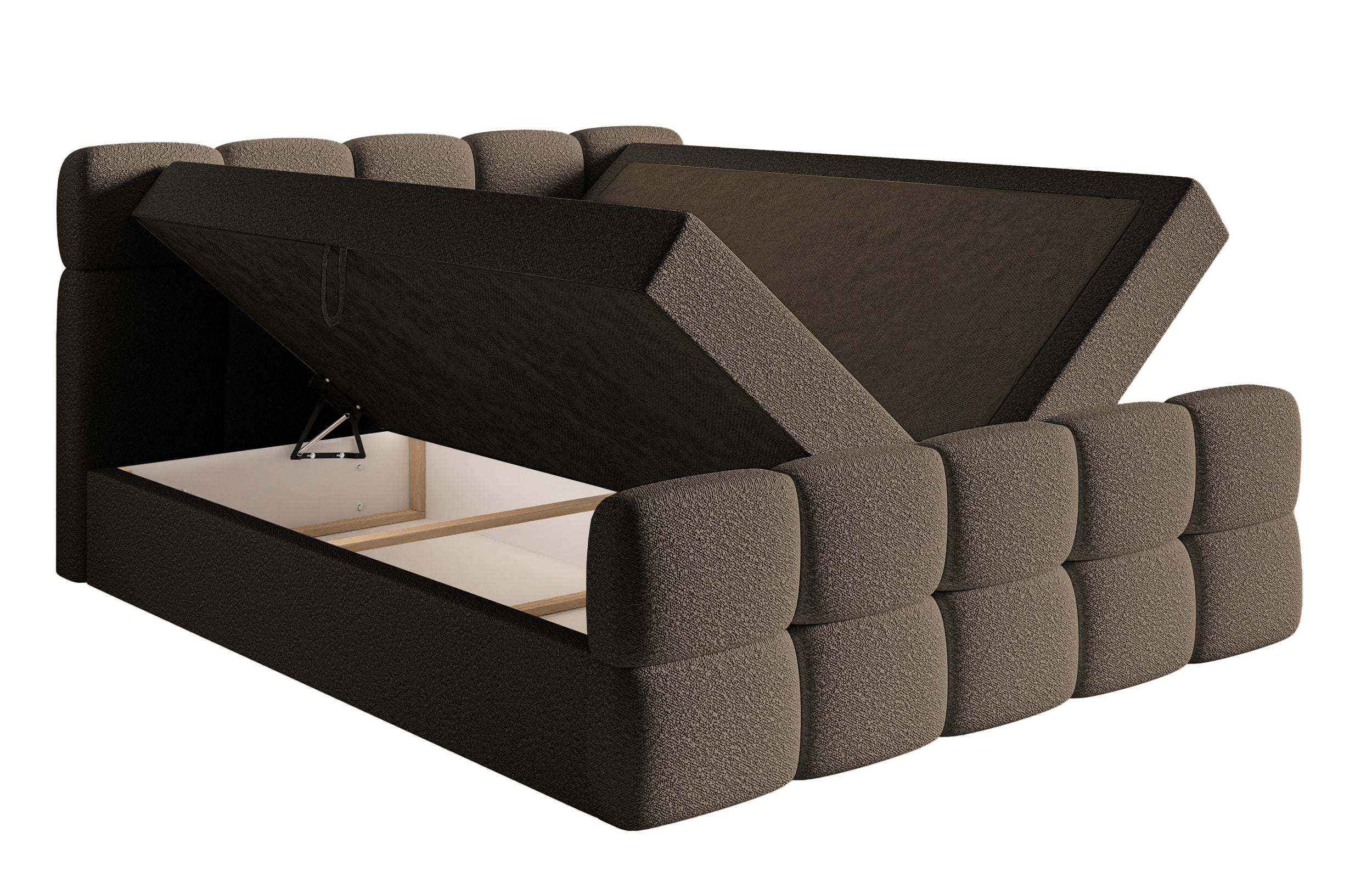 Kontinentalbett 140x200 cm Cloudy mit Stauraum und Topper, braunes Bouclé