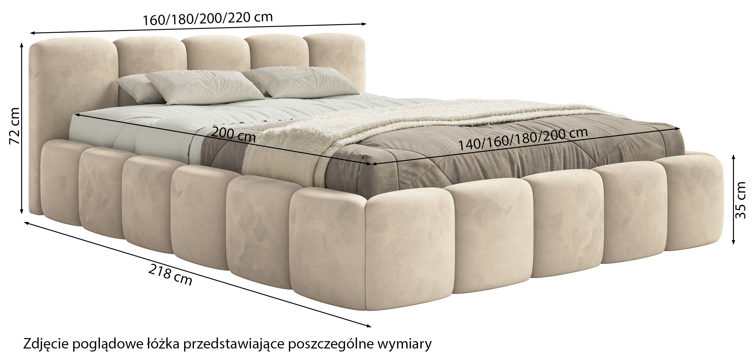 Polsterbett 200x200 cm Cloudy Low mit Stauraum, grauer Veloursstoff, wasserabweisend, pflegeleicht, Metallrahmen