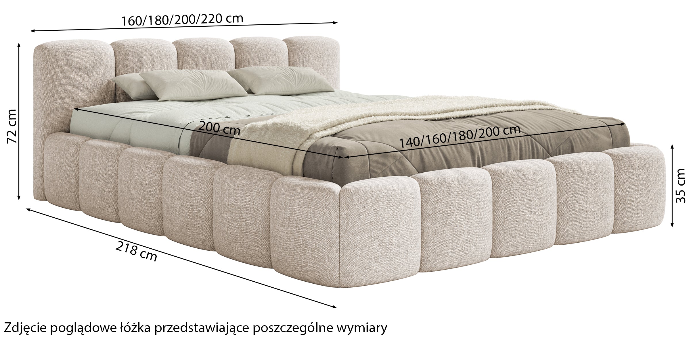 Polsterbett 180x200 cm Cloudy Low mit Stauraum, olivgrüner hydrophober Chenillebezug, Metallrahmen