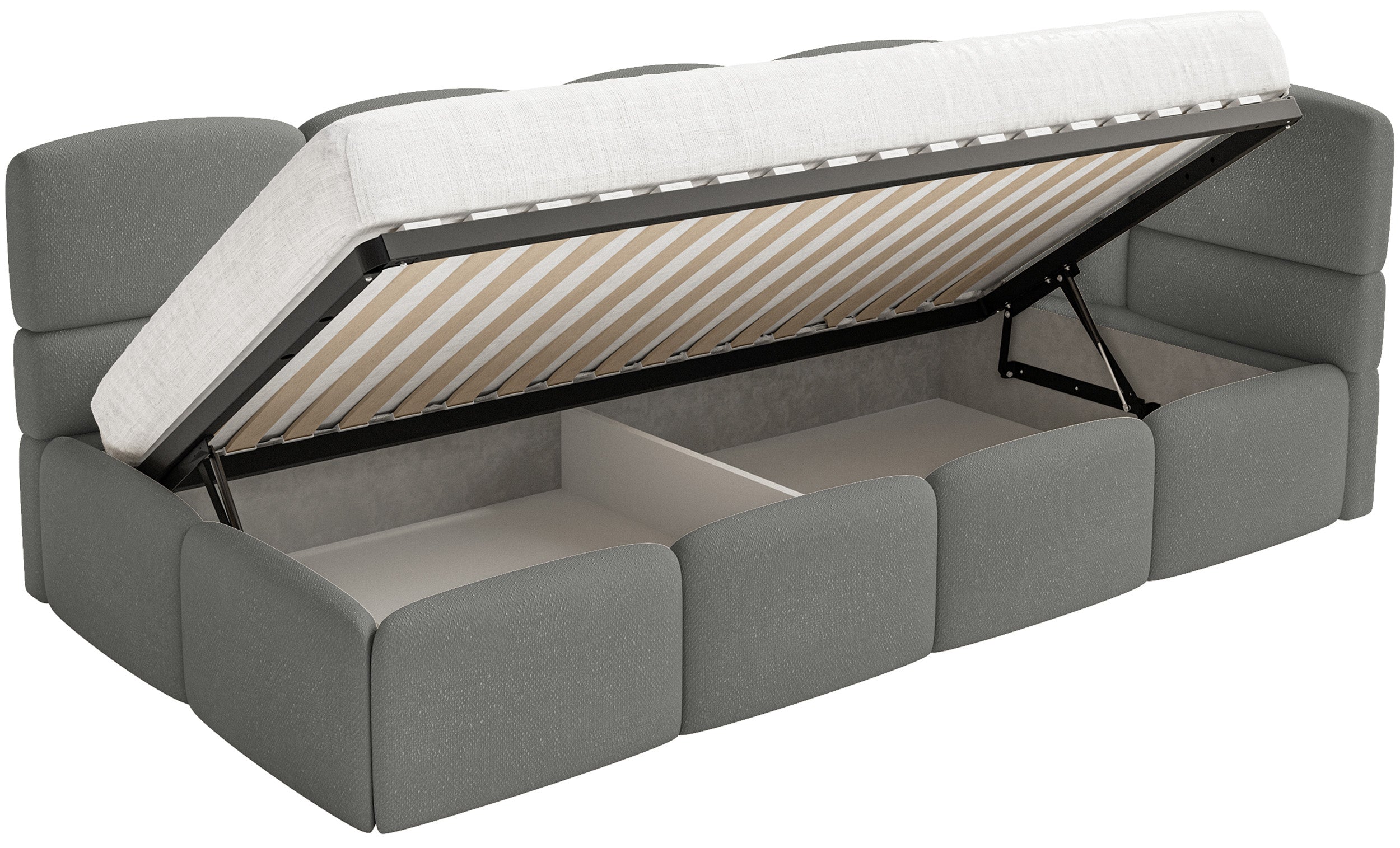 Jugendbett 90x200 cm Cloudy, rechtsseitig mit Stauraum, dunkelgrauer Chenille-Bezug