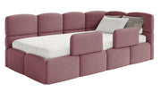 Jugendbett 120x200 cm Cloudy, rechtsseitig, mit Stauraum und Geländern, rosa Velours, wasserabweisend und leicht zu reinigen