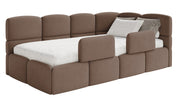 Jugendbett 90x200 cm Cloudy, rechtsseitig mit Stauraum und Geländern, brauner Velours, wasserabweisend und leicht zu reinigen