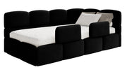 Jugendbett 90x200 cm Cloudy rechtsseitig mit Stauraum und Geländern, schwarzer Velours, wasserabweisend und leicht zu reinigen
