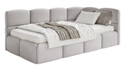 Jugendbett 120x200 cm Cloudy, rechtsseitig mit Stauraum, hellgrauer Velours, wasserabweisend und pflegeleicht