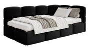 Jugendbett 120x200 cm Cloudy, rechtsseitig, mit Matratze und Stauraum, schwarzer Velours, wasserabweisend und pflegeleicht