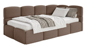 Jugendbett 90x200 cm Cloudy, rechtsseitig mit Stauraum, brauner Velours, wasserabweisend und leicht zu reinigen