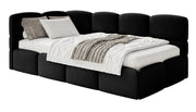 Jugendbett 120x200 cm Cloudy, linksseitig mit Stauraum, schwarzer Velours, wasserabweisend und leicht zu reinigen