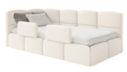 Jugendbett 90x200 cm Cloudy linksseitig mit Matratze, Stauraum und Geländern, cremefarbener Velours, wasserabweisend und leicht zu reinigen