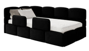 Jugendbett 90x200 cm Cloudy, linksseitig mit Stauraum und schwarzen, wasserabweisenden, leicht zu reinigenden Samtgeländern