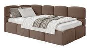 Jugendbett 90x200 cm Cloudy linksseitig mit Matratze und Stauraum, brauner Velours, wasserabweisend und leicht zu reinigen
