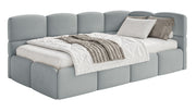 Jugendbett 120x200 cm Cloudy, rechtsseitig mit Stauraum, grauer Velours, wasserabweisend und pflegeleicht