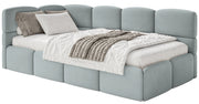 Jugendbett 90x200 cm Cloudy linksseitig mit Matratze und Stauraum, grauer Velours, wasserabweisend und leicht zu reinigen