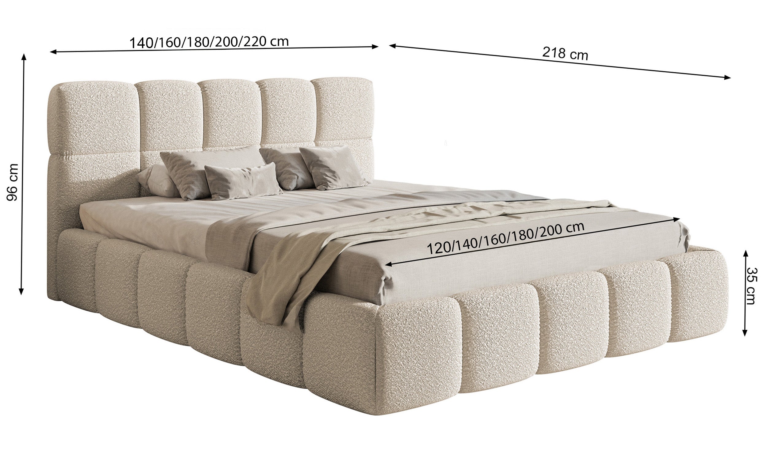 Gepolstertes Bett 120x200 cm Cloudy mit Stauraum, Metallrahmen, kupferfarbenes Chenille, hydrophob